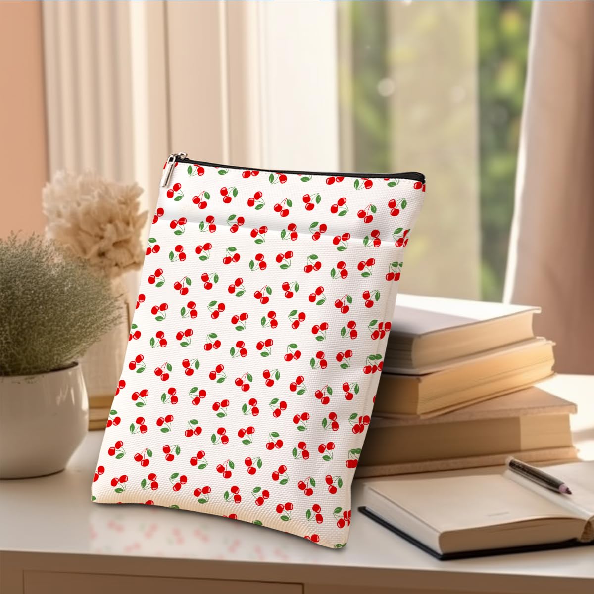 Cherries Book Lovers Gifts,Cheeries Book Sleeve, Books Covers for Paperbacks with Zipper Front Pocket Bookish Accessories Cherry Decor Gifts for Women