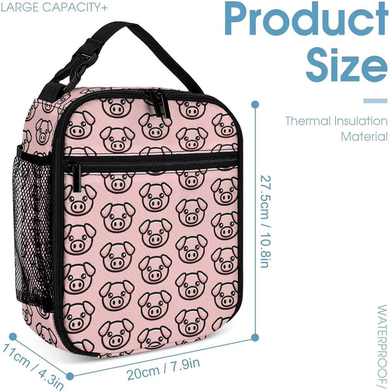 Pig Backpack with Lunch Box & Pencil Case, 16 Inch Cute Pig Bookbag for Kids Girls Boys School, School Backpack for Students Children, Lightweight, Large Capacity - Image 4