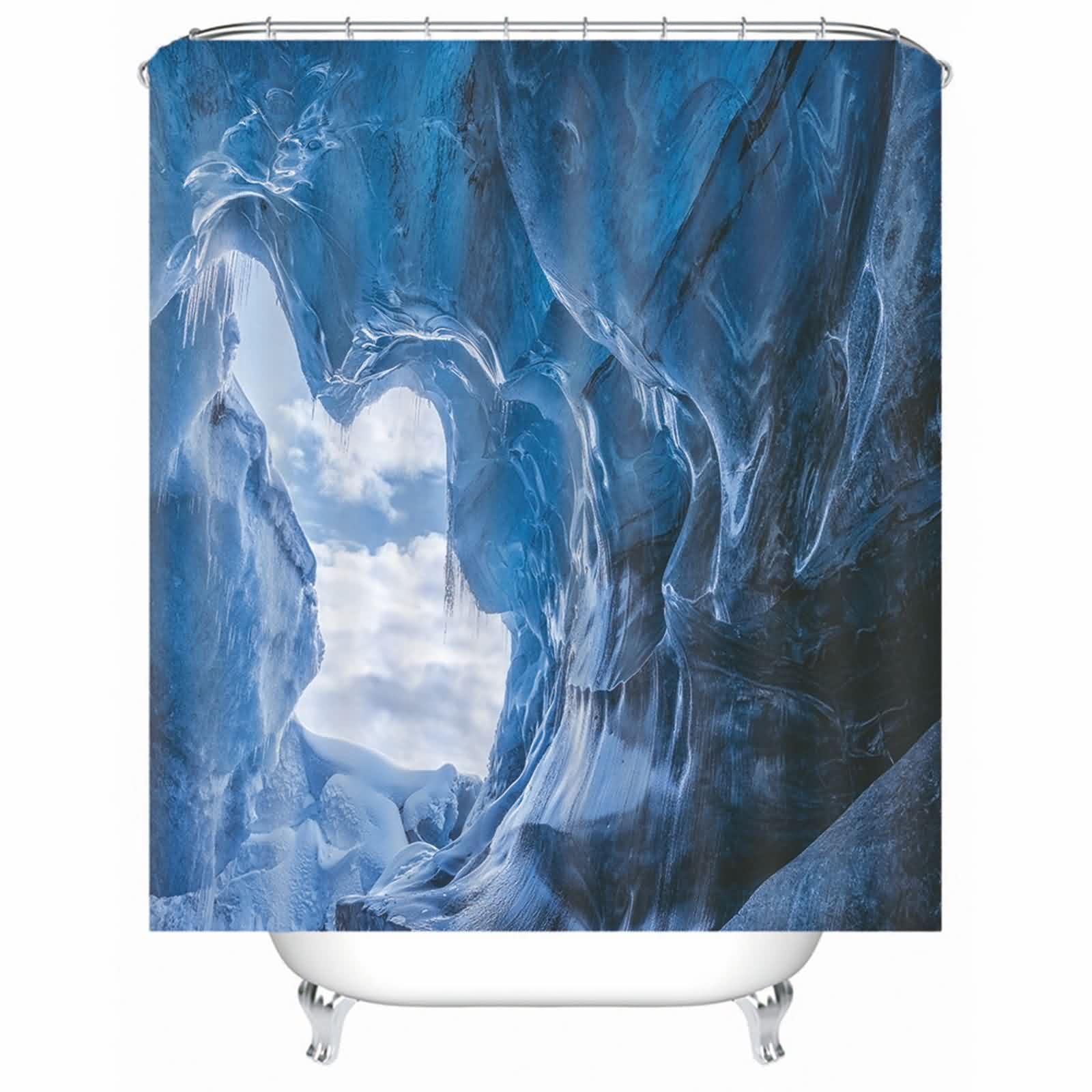 Rideau de douche en tissu lavable blanc et étanche motif nuage Cliff avec anneaux