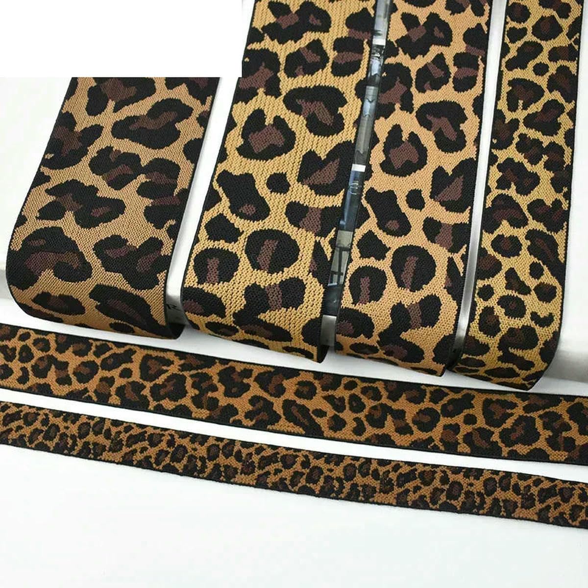 elastyczna taśma krawiecka, Gumka żakardowa do szycia wielokolorowa 15-50mm 2-200 metrów DIY(KY895-Leopard 20mm,200Meters)
