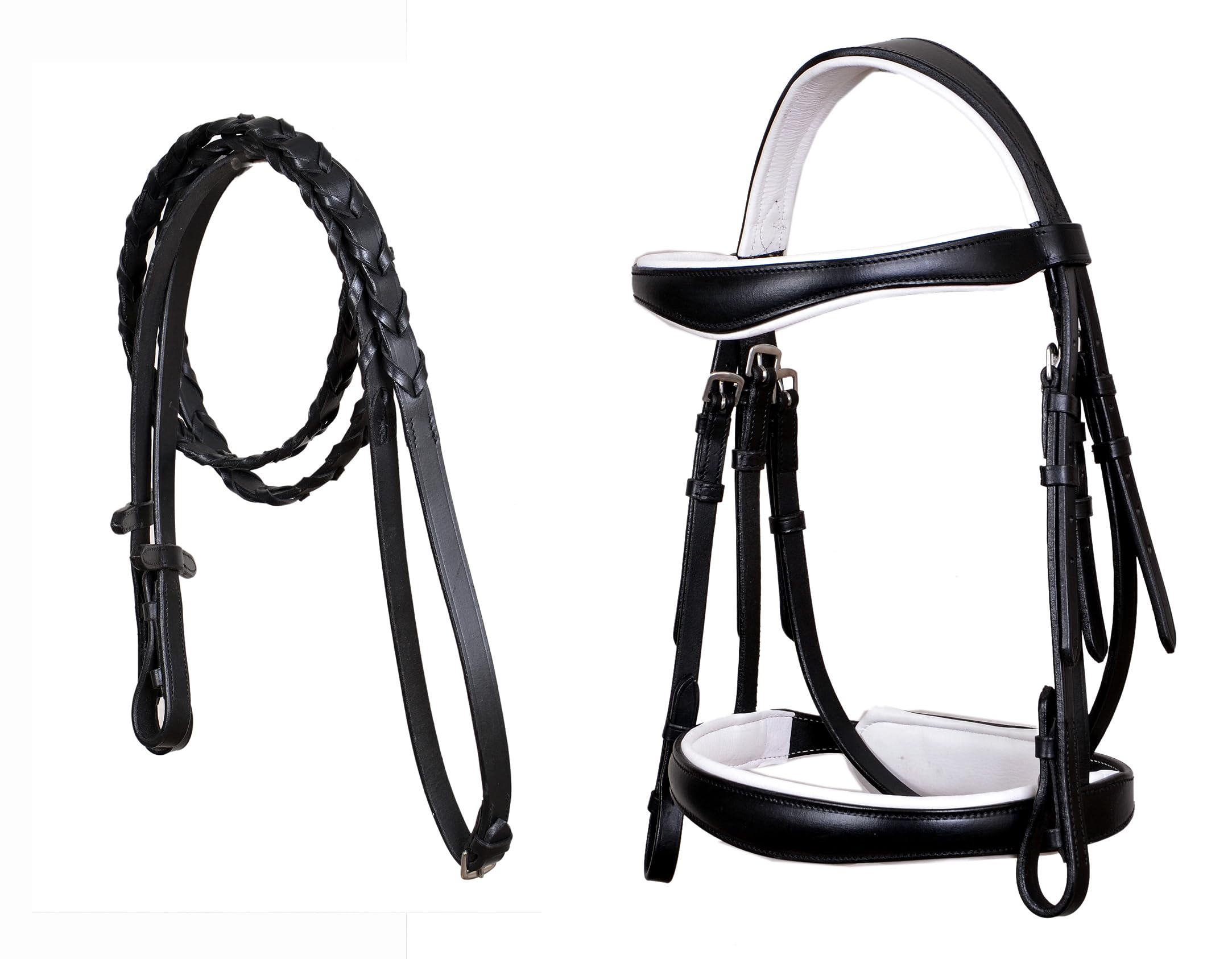 CHALLENGER Cob English All-Purpose Pleasure Black Padded Leather Bridle Reins 803HI06WH-C