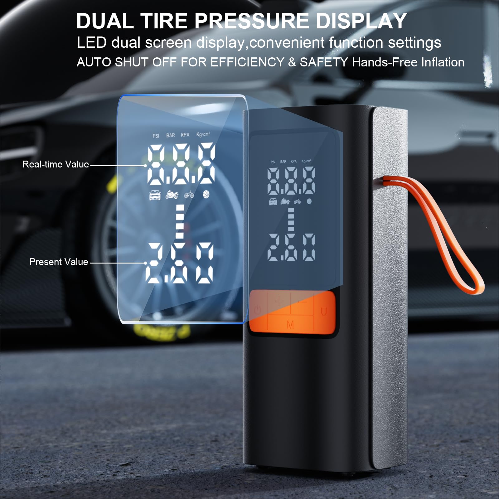 Tire Inflator Portable Air Compressor - 150PSI Air Compressor with Tire Pressure Gauge 15000mAh 3X Faster Portable Air — view 7