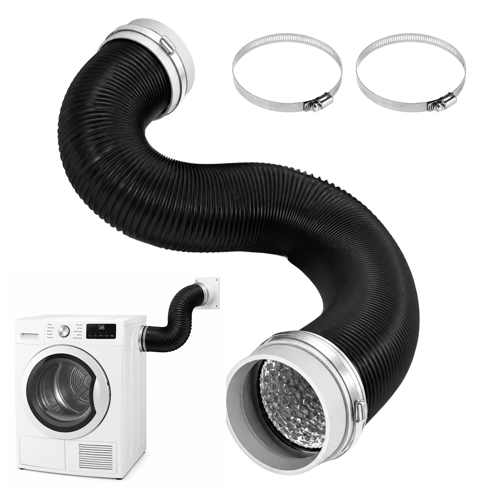 Tubo di scarico Ø 100 mm, tubo flessibile in alluminio con fascette
