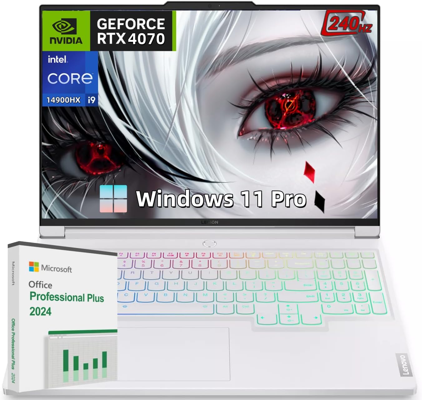 Lenovo Legion 7i Gaming Laptop, with Office Pro 2024 Lifetime License, Intel 14900HX Processor, GeForce RTX 4070, 16″ 240Hz 500 nits Display, 32 GB DDR5 RAM 1 TB SSD, Backlit Keyboard, Windows 11 Pro