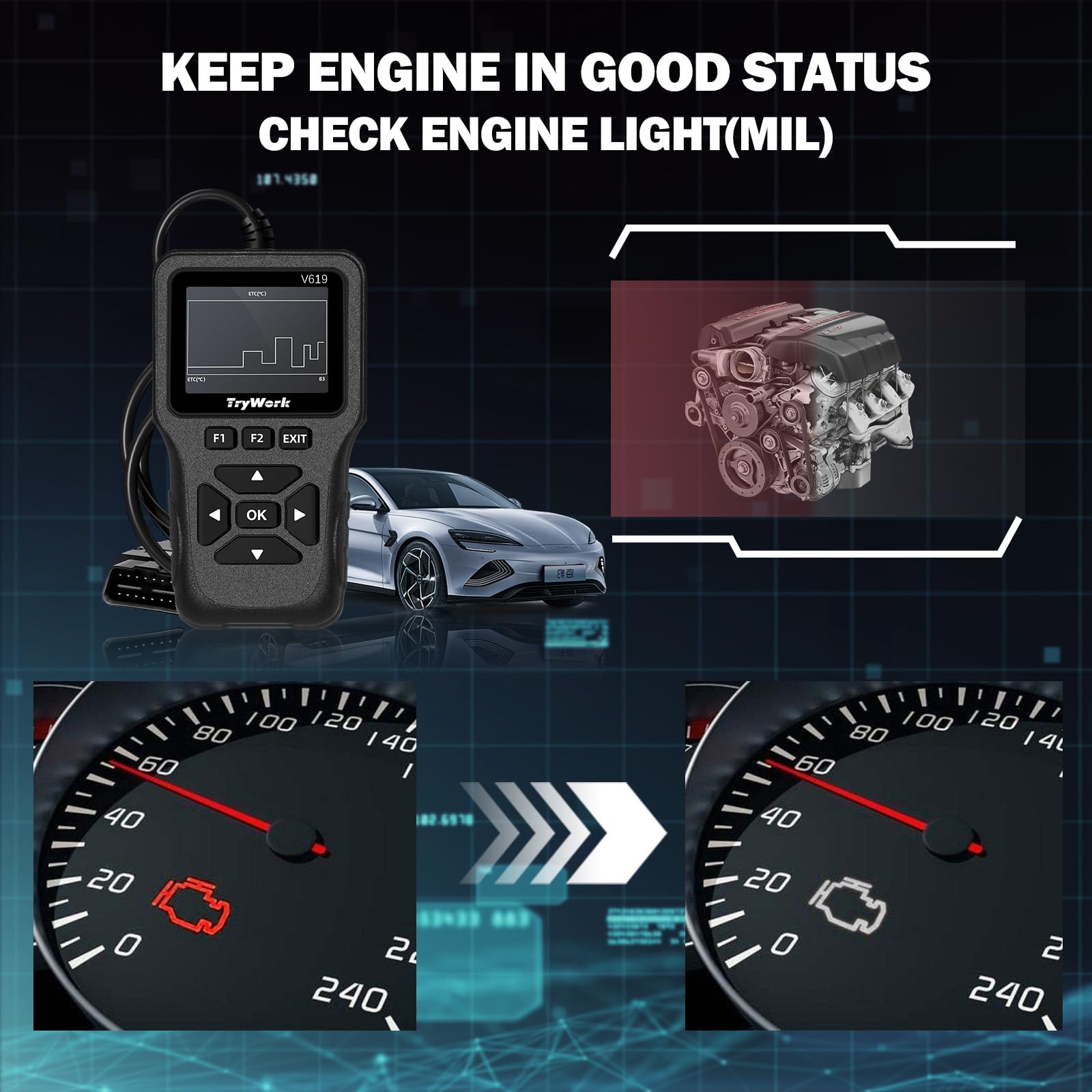 Outil de diagnostic OBD2, lecteur de code moteur avec recherche DTC 35901, mode 6 et 8, préparation I/M pour toutes les voitures OBDII depuis 1996 (gris)