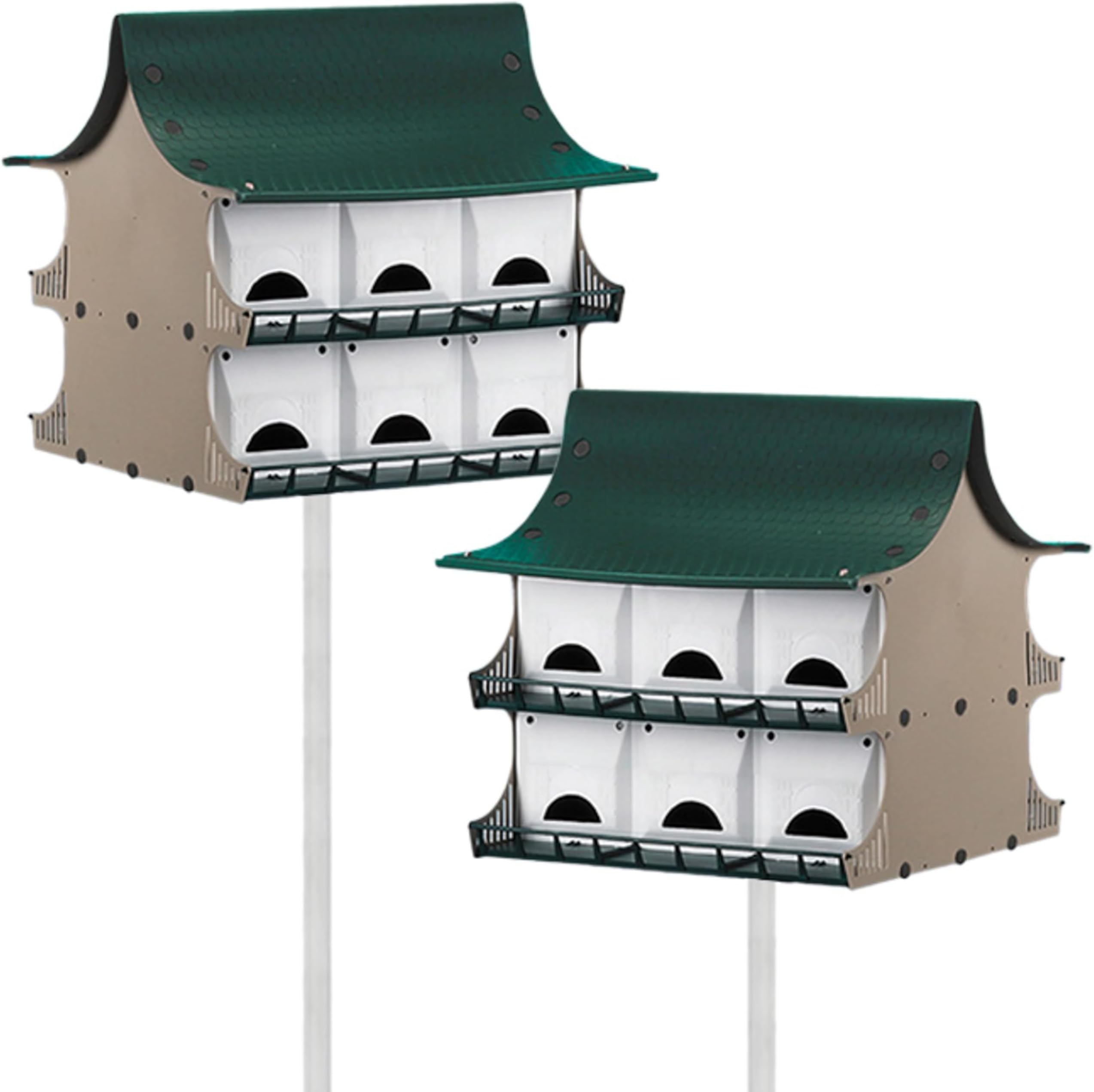 S&K Dual Purple Martin Houses, Expandable Option, 24 Rooms – Durable Plastic Construction, Versatile Design, Green/Tan/White Color