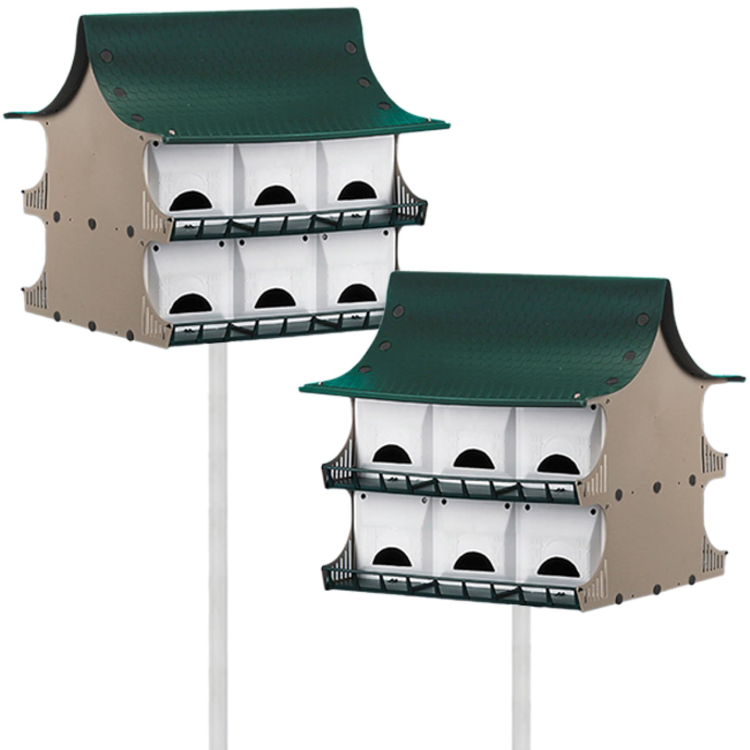 S&K Dual Purple Martin Houses, Expandable Option, 24 Rooms – Durable Plastic Construction, Versatile Design, Green/Tan/White Color