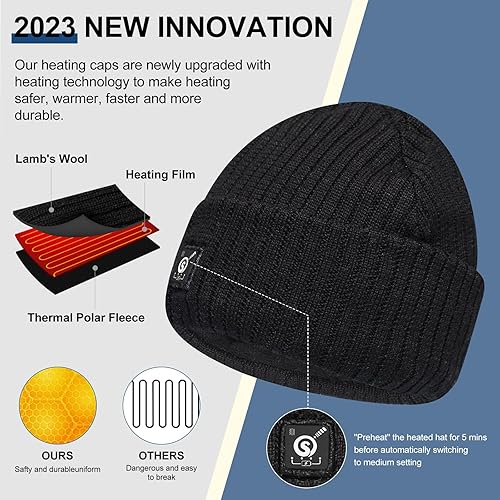 Miniatura 3 de Gorro calentado a batería, gorro eléctrico recargable con calavera, gorro térmico para hombres y mujeres, para senderismo, pesca, esquí, invierno,