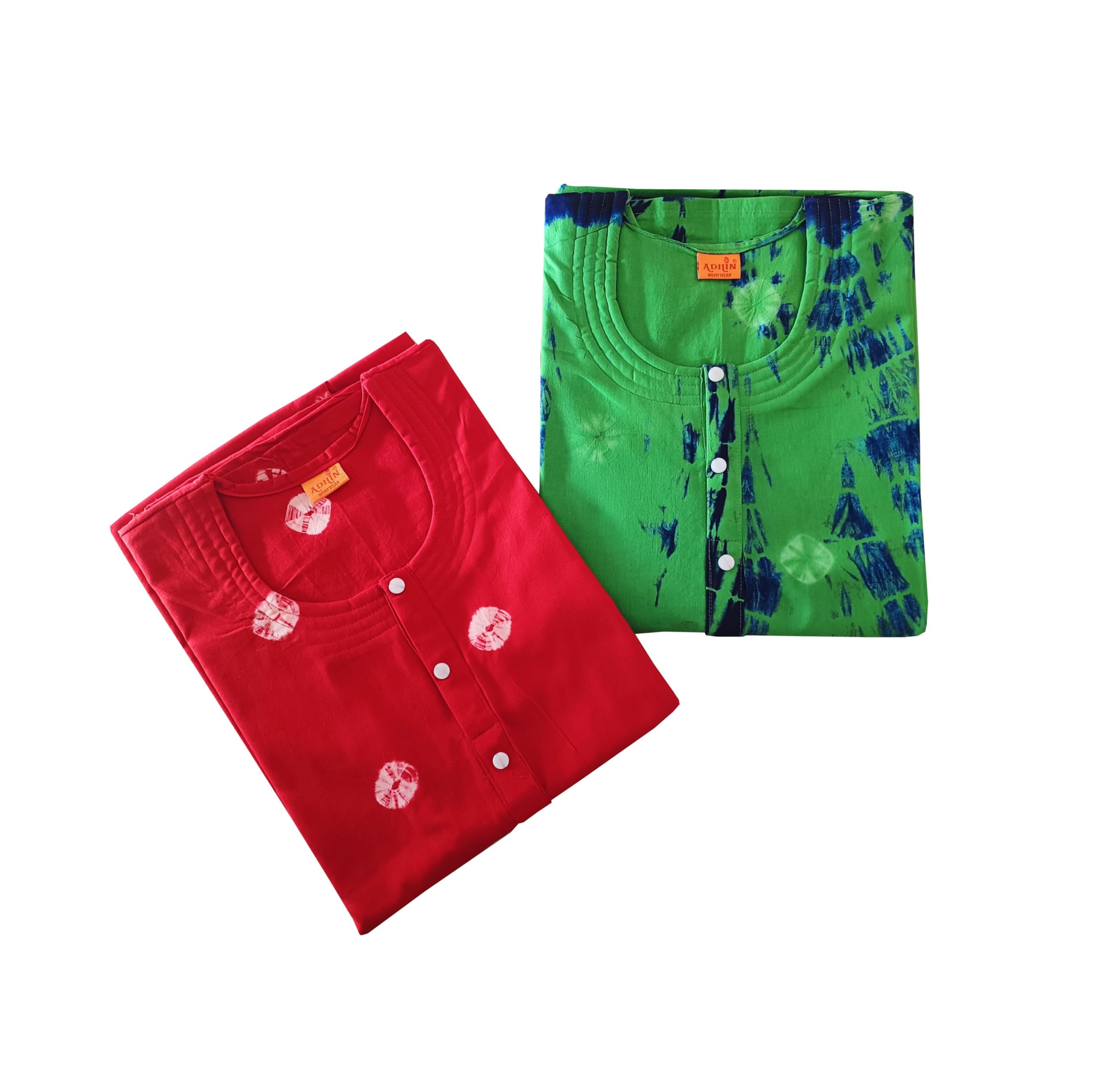adhin Women’s Cotton Tie Dye & Bandhani Nighty Maxi Gwon Pack of 2 Pink/Green MX276-picture-19