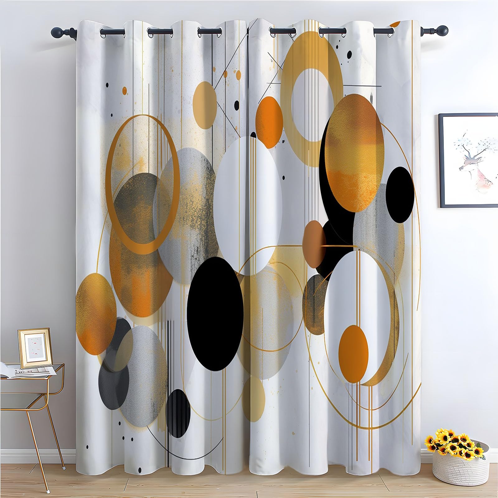 WQBQKKX Abstract Line Blackout Curtains for Living Room Bedroom Retro Farmhouse Flower Print Decorative Grommet Window Drapes Blackout Curtains for Bedroom-52 W x 108" L (Pack of 2)