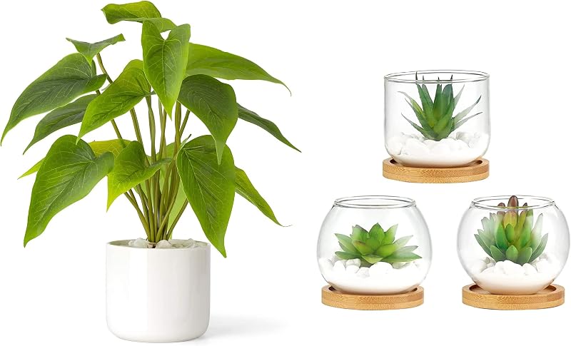 Planta falsa en maceta, planta artificial para decoración del hogar, interior, verde sintético con maceta moderna, decoración de escritorio de oficina para mujeres