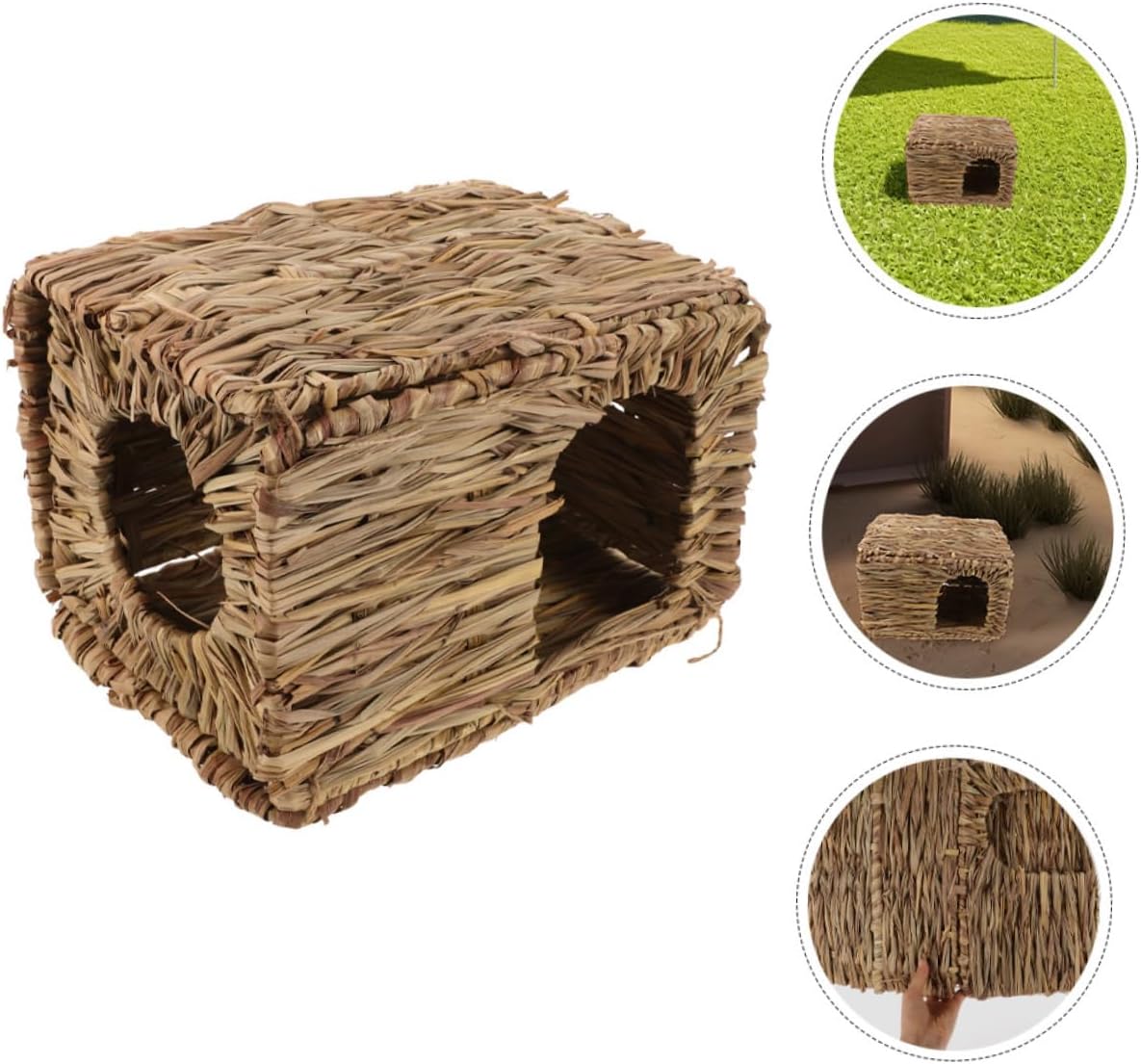 2Pcs Foldable Grass House for Small Animals Hideaway for Guinea Pigs Rabbits Cozy Indoor Outdoor Bunny Nest Sturdy Design Portable Grass Hideout Pet Supplies