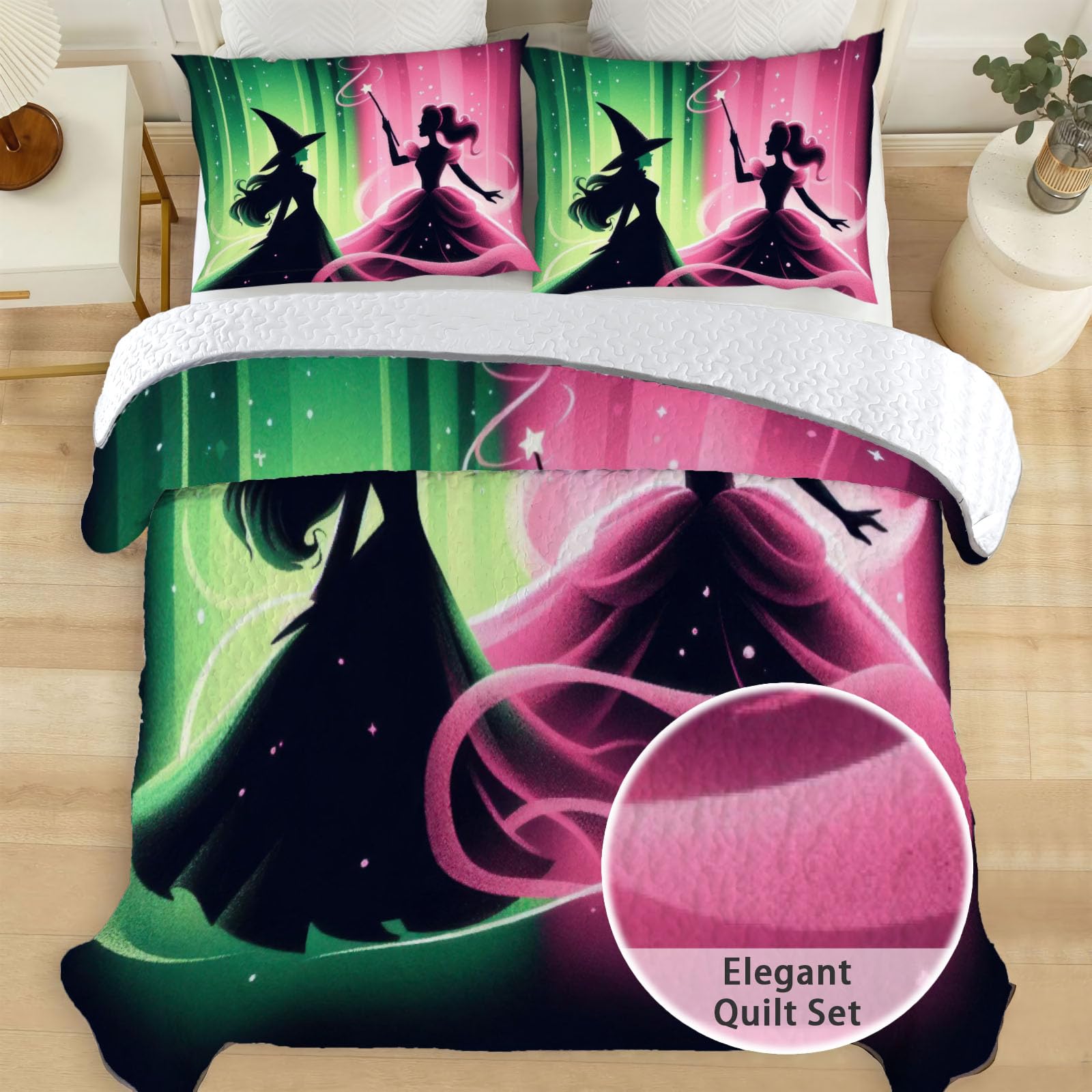Allenjoy Twin Size Witch Quilt Bedspreads Girls Friendship Bed Set Bedding Coverlet Fabric Washable with 1 Pillowcase SC00006-007