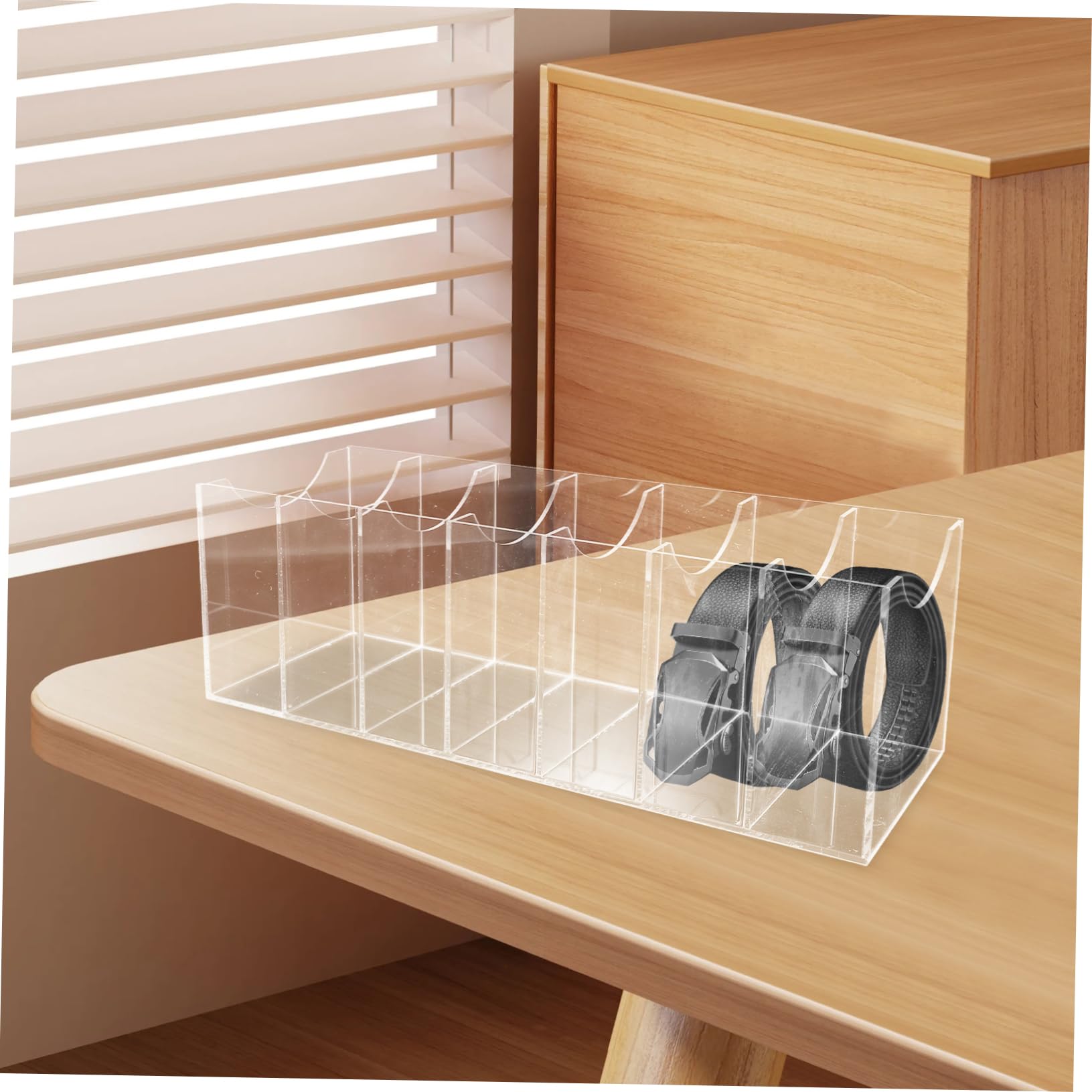 Cabilock 7gitter Transparenter Gürtel-Organizer Mit Fächern Aus Organizer Für Herren Aufbewahrungsbox Für Gürtel Displayhalter Für Schrank Für Krawatten Und Gürtelschnallen