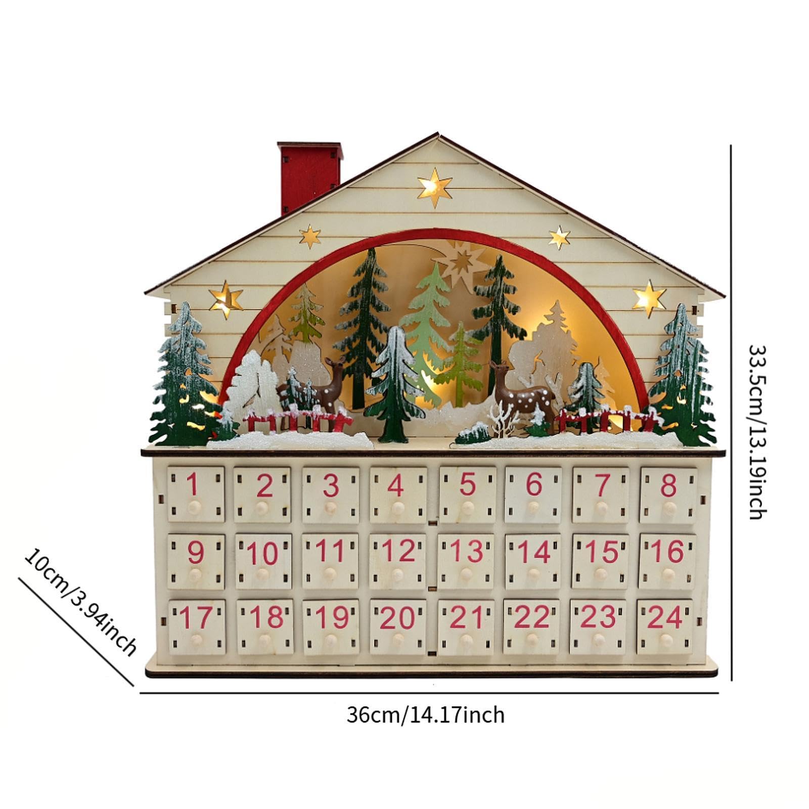 Weihnachtlicher Adventskalender aus, hausförmig, mit Beleuchtung für Wohnzimmer