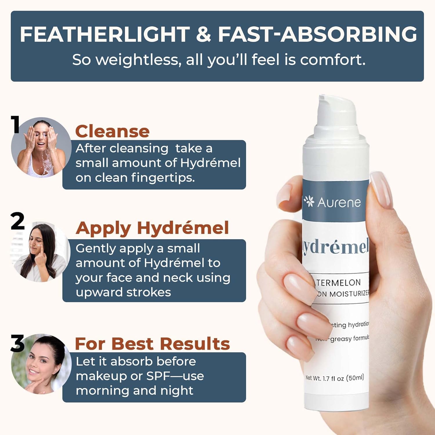 Hydrémel Watermelon Moisturizer with Niacinamide – Watermelon Face Cream for Dry, Sensitive & Dull Skin – Hydrating & Brightening Water Melon Skin Care with Apple & Lentil Extracts, 1.7 fl oz