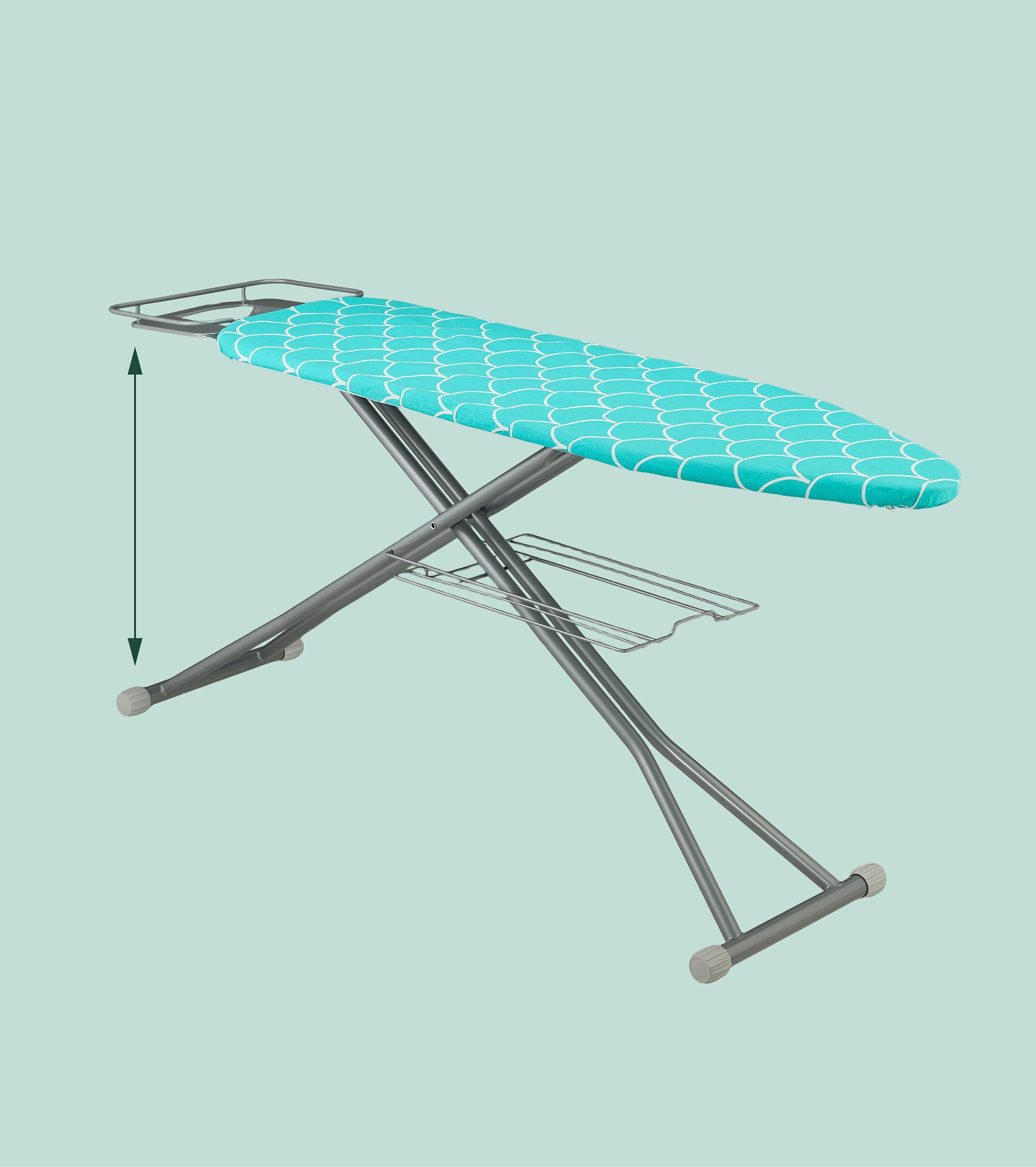 Relaxdays ASSE da Stiro Pieghevole, Tavolo Ferro a Vapore, Piano per Stirare Salvaspazio, 115x39 cm, Copriasse, Turchese