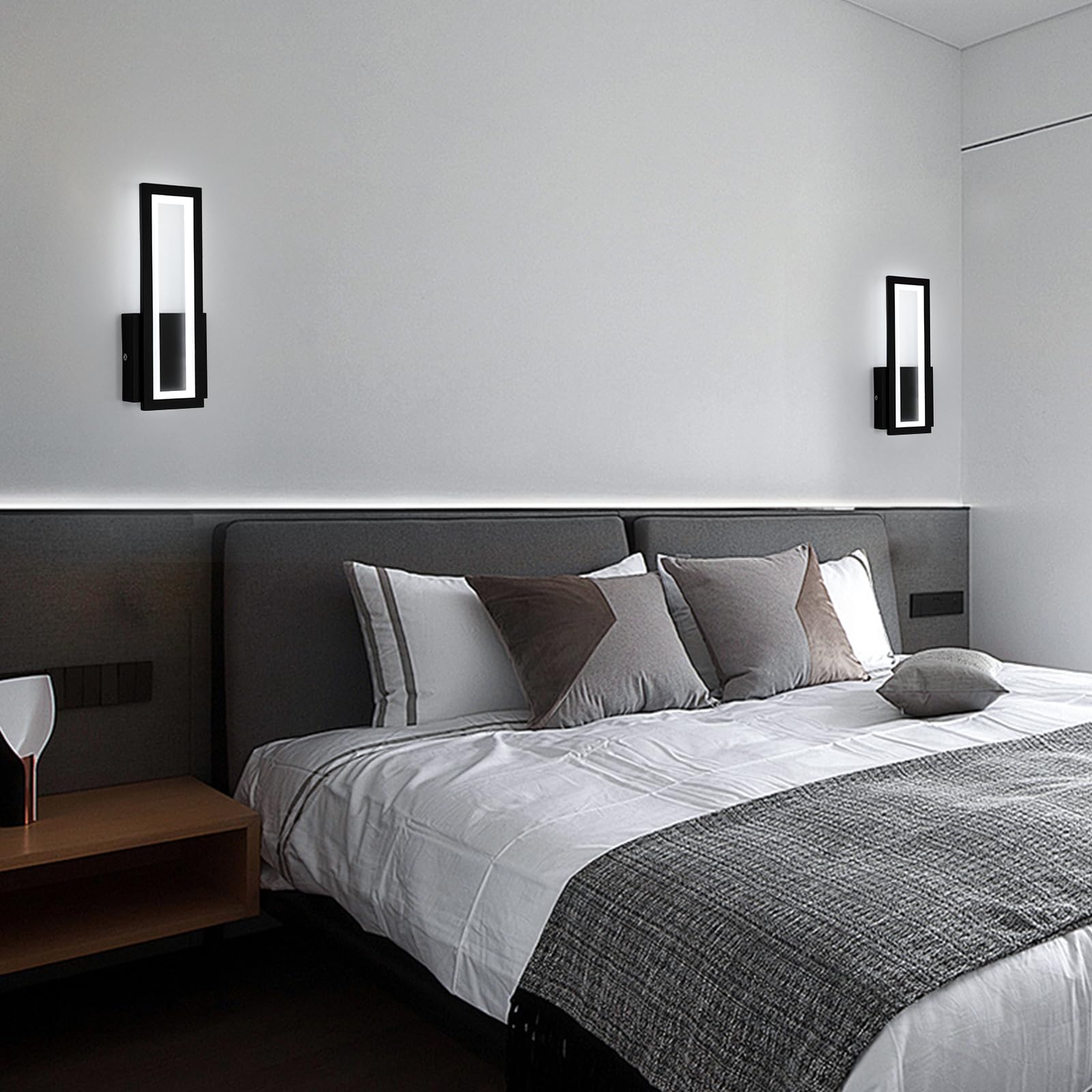 Osairous Applique Murale Intérieure LED, 16W 1800LM Lampe Murale Noir Moderne Acrylique, Luminaire Mural Lumière Blanche 6500K pour Chambre, Salon, Couloir, Escalier, 32CM