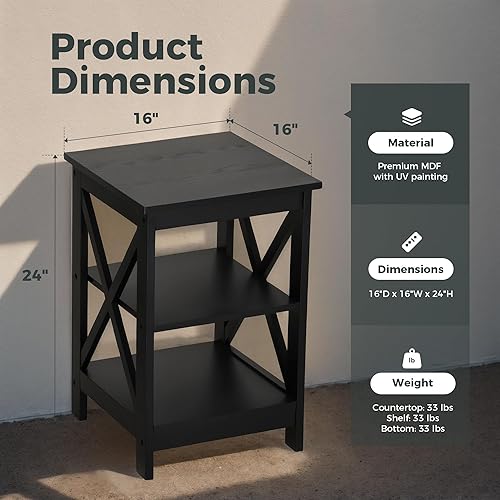 Miniatura 3 de MAISON ARTS Mesa auxiliar con estación de carga mesita de noche con cajón mesa auxiliar con puertos USB y tomas de corriente para sala de estar