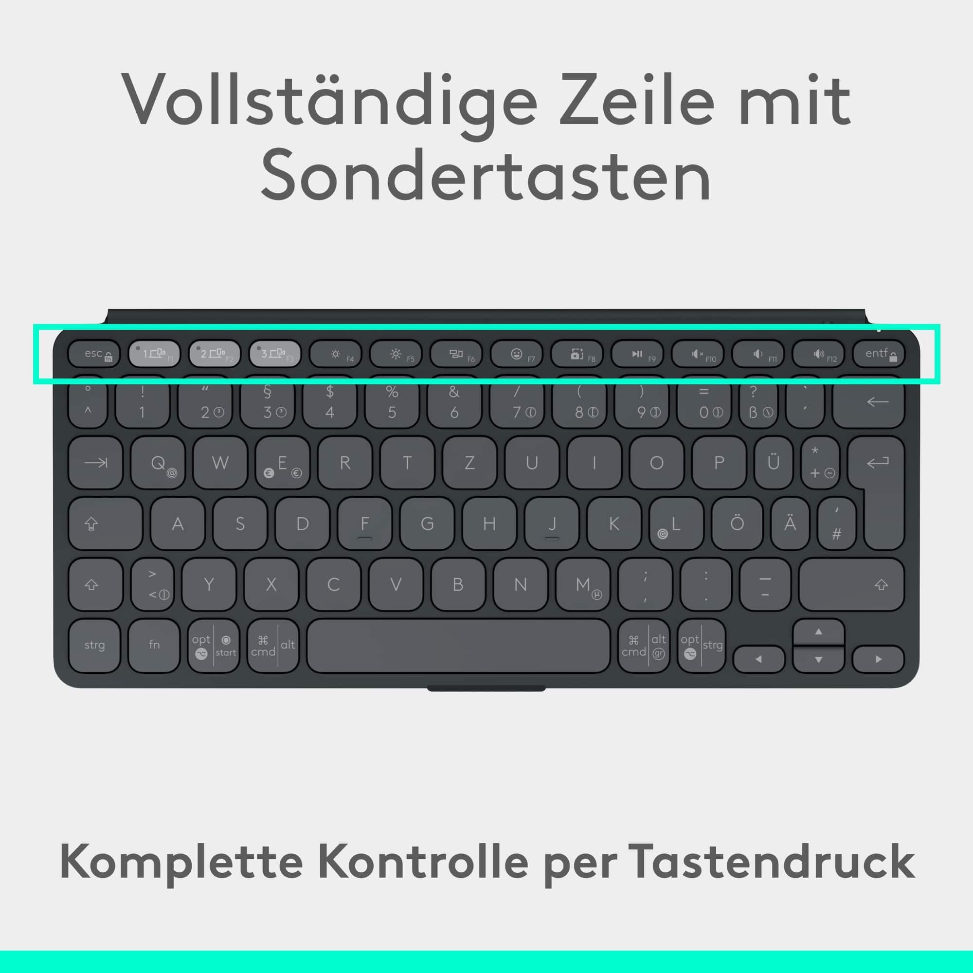 Logitech Keys-to-Go 2, Mobile Bluetooth-Tastatur für Tablets mit integriertem Schutzcover, schlanke, kabellose Tastatur für Windows, Android, Linux, iPad, iPhone, Mac, Apple TV, DEU QWERTZ - Grau