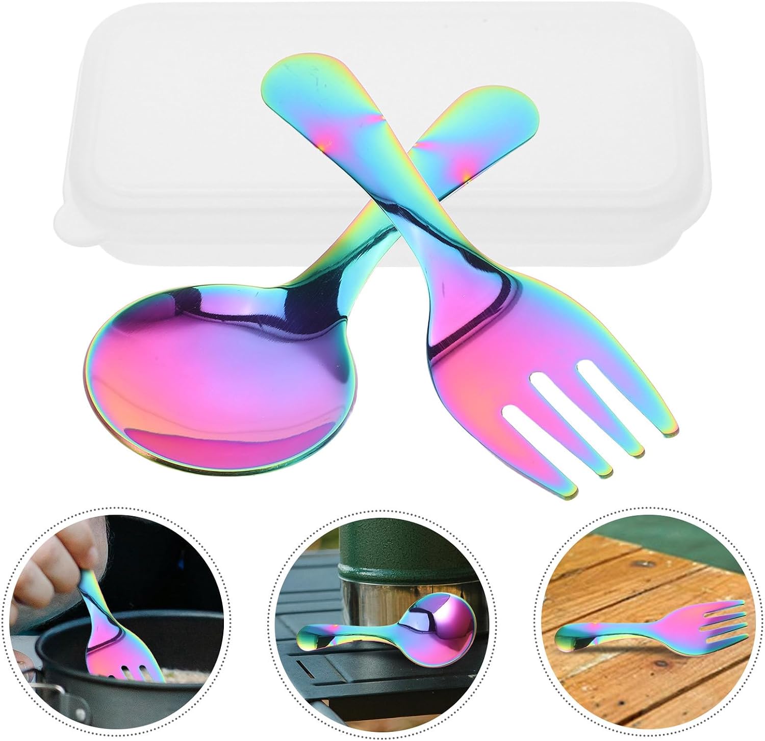 ORFOFE Stainless Steel Camping Cutlery Set with Portable Case, Reusable Picnic Utensils Kit for Outdoor Hiking Travel, Includes Fork and Spoon, Compact Flatware for Camping and Picnic Use