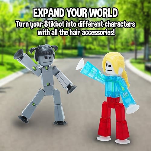 Vista 5 de Zing StikBot Action Pack Hairstyle Bundle - Figuras de acción coleccionables y accesorios, incluye 2 Stikbots y 2 juegos de accesorios de peinado