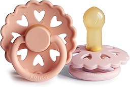 FRIGG Fairytale Pack of 2 | Latex Dummies | BPA Free | Made in Denmark | Symmetrical Cherry Teat | (Pretty In Peach/Primrose, Size 2 (6-18 Months))