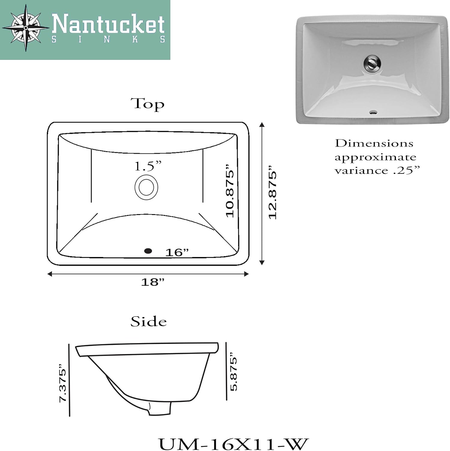 Nantucket Sinks UM-16x11-W, White