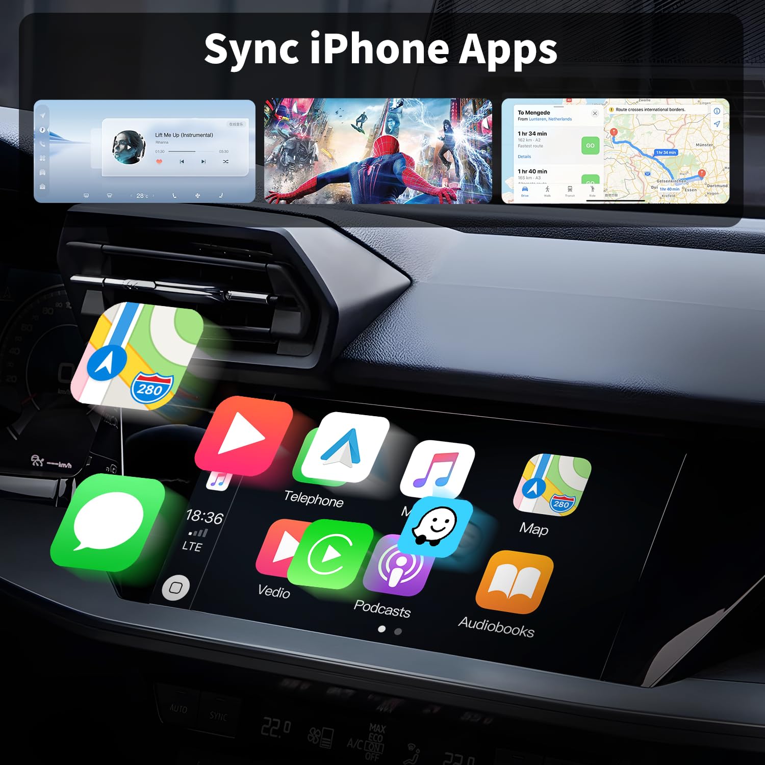 SANYEE Carplay - Adattatore wireless per iPhone, Plug & Play, conversione CarPlay cablato a wireless, supporto per iPhone da iOS 10 o alto e con Volkswagen/Benz/Audi/Opel/Skoda, ecc