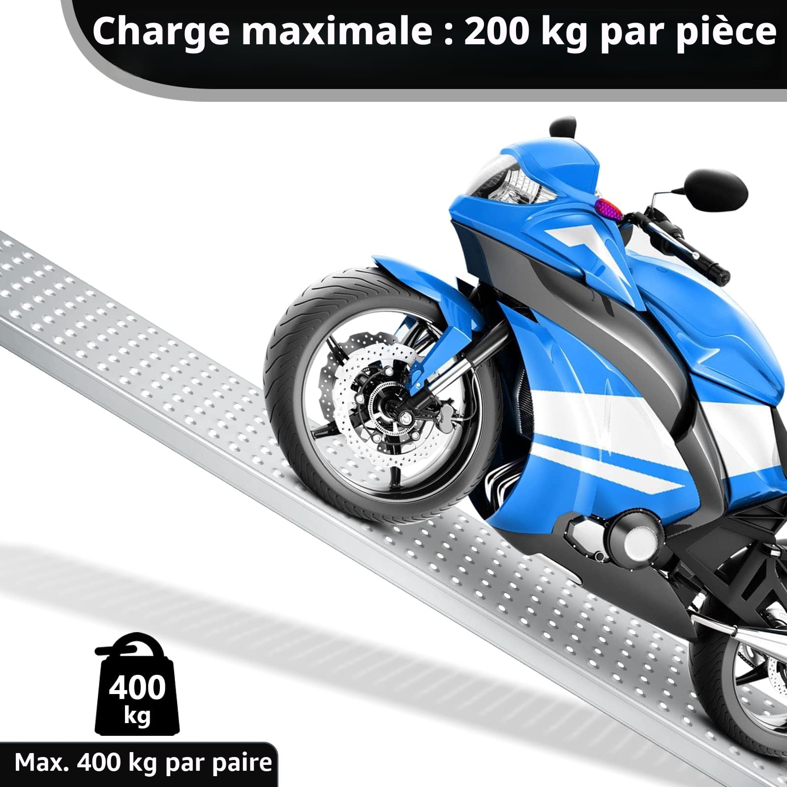 Eulenke Lot de 2 rampes de Chargement antidérapantes en Acier galvanisé - 160 cm - Capacité de Charge : 400 kg - pour Voiture, Moto, Quad, Voiture
