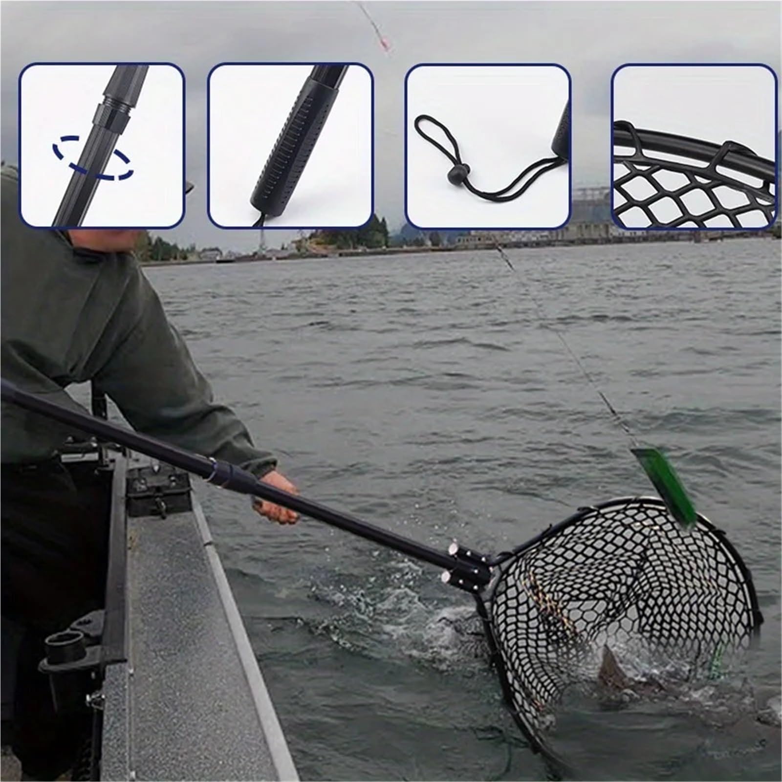 1 pz Rete da Pesca In Gomma Guadino Grande Per Acqua Salata Duty Grande Pieghevole Retrattile Rete Da Pesca Manico Lungo