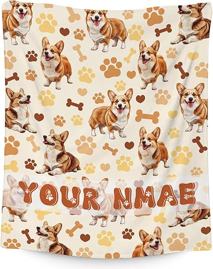 Custom Corgi Blanket with Girls Boys, 50x60 Inches Blanket with Dogs on it, Cozy Soft Throw Gifts for Dog Lovers, Cute Flannel Throw Blankets for Bed Travel