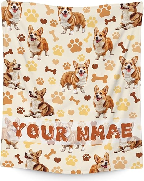 Custom Corgi Blanket with Girls Boys, 50x60 Inches Blanket with Dogs on it, Cozy Soft Throw Gifts for Dog Lovers, Cute Flannel Throw Blankets for Bed Travel