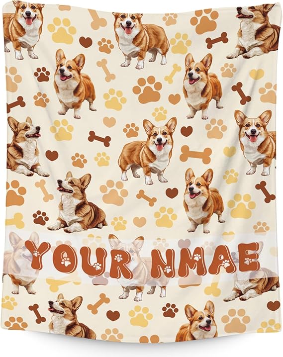 Custom Corgi Blanket with Girls Boys, 50x60 Inches Blanket with Dogs on it, Cozy Soft Throw Gifts for Dog Lovers, Cute Flannel Throw Blankets for Bed Travel