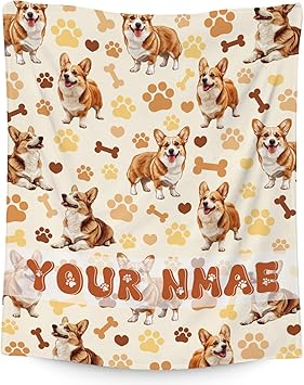 Custom Corgi Blanket with Girls Boys, 50x60 Inches Blanket with Dogs on it, Cozy Soft Throw Gifts for Dog Lovers, Cute Flannel Throw Blankets for Bed Travel
