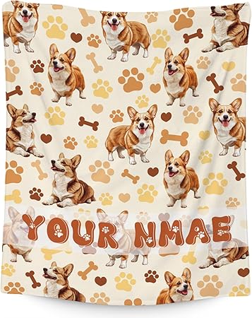 Custom Corgi Blanket with Girls Boys, 50x60 Inches Blanket with Dogs on it, Cozy Soft Throw Gifts for Dog Lovers, Cute Flannel Throw Blankets for Bed Travel
