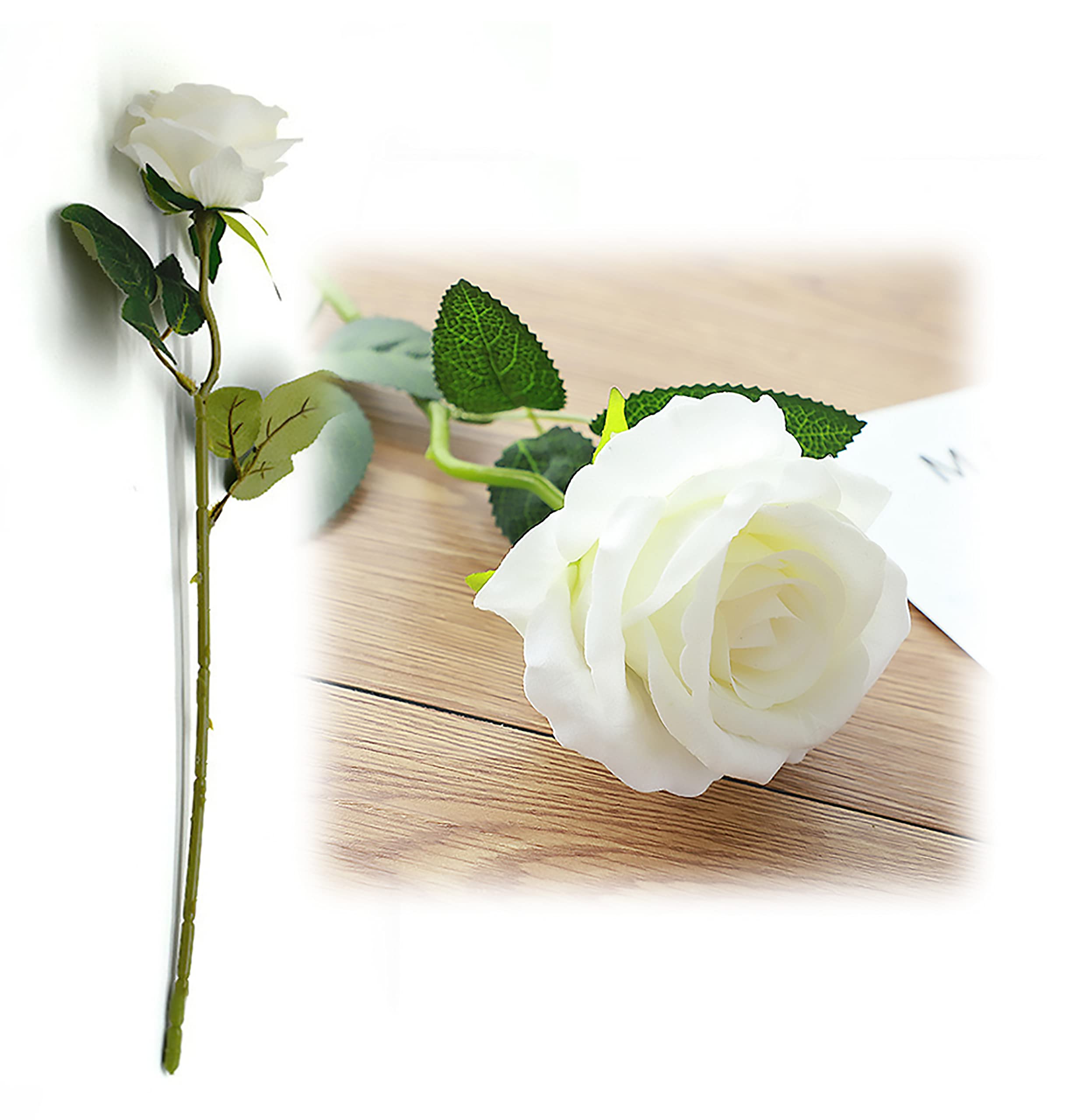 FunSpt 16" Artificial Rose High Simulation Bionic Technology Flowers Gift for Valentines Birthday Anniversary Christmas Mothers Day Thanksgiving for Mom Girlfriend Wife White 1 Pcs