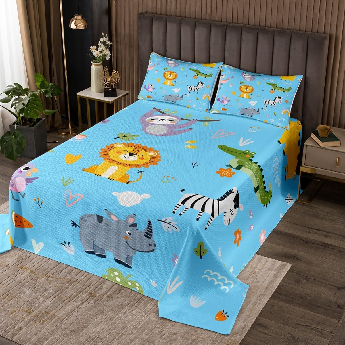 Homewish Kawaii Bear Milk Bedspread Twin Size,Moon Star Animal Style Bedding Set for Kids Boys Girls Room Decor,Rainbow Polka Dot Cloud Coverlet Set 2Pcs,Plaid Patchwork Purple Quilt,1 Pillowcase
