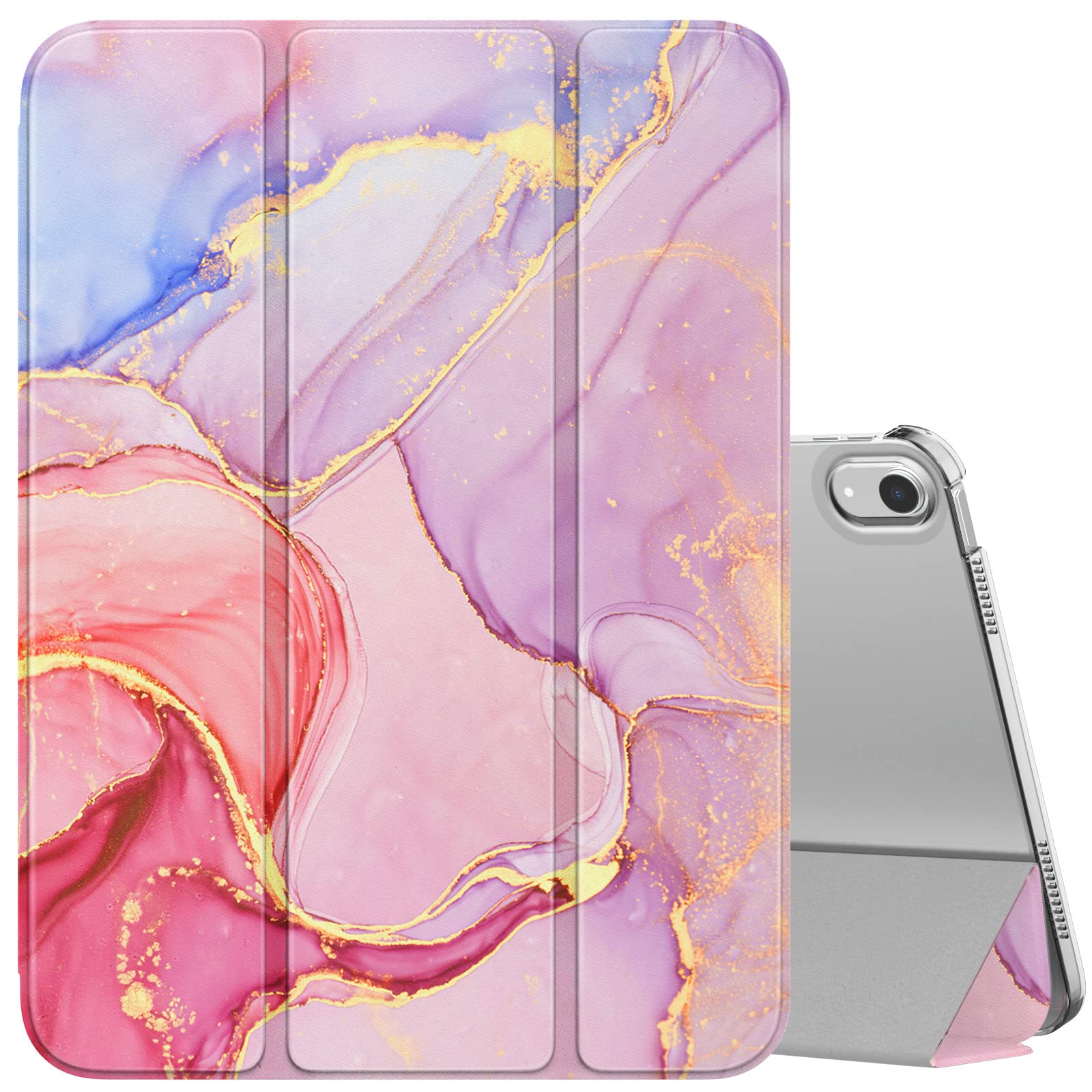 MoKo for iPad (A16) 11th Generation Case 2025, iPad 10th Generation Case 2022, Slim Stand Hard PC Translucent Back Shell Smart Cover Case for iPad 11th Gen 11 inch 2025, Light Pink Gold Marble