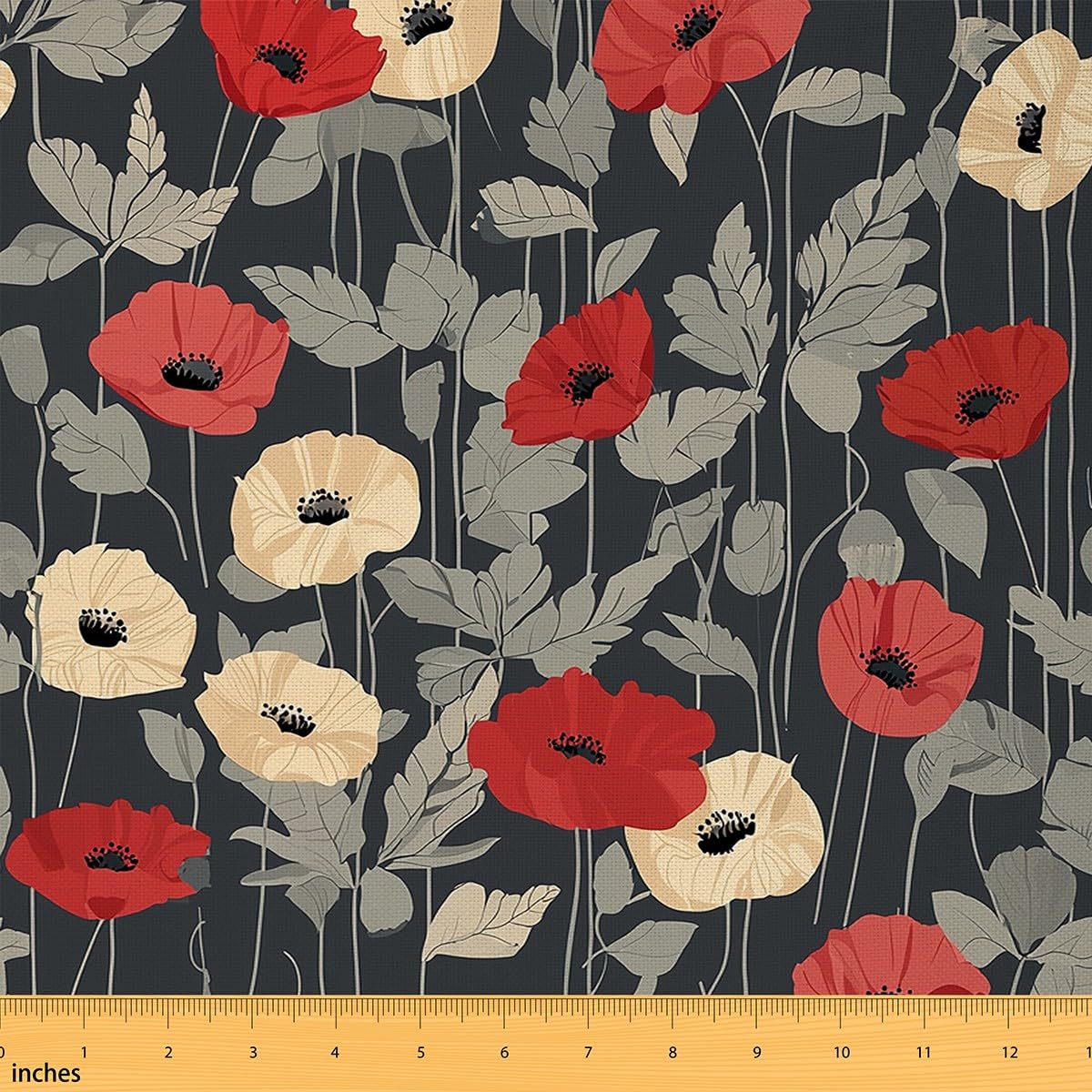 Poppy Flower Fabric by The Yard, Chic Floral Decorative Fabric, Red Poppy Leaves Upholstery Fabric for Upholstery and Home DIY Projects, Garden