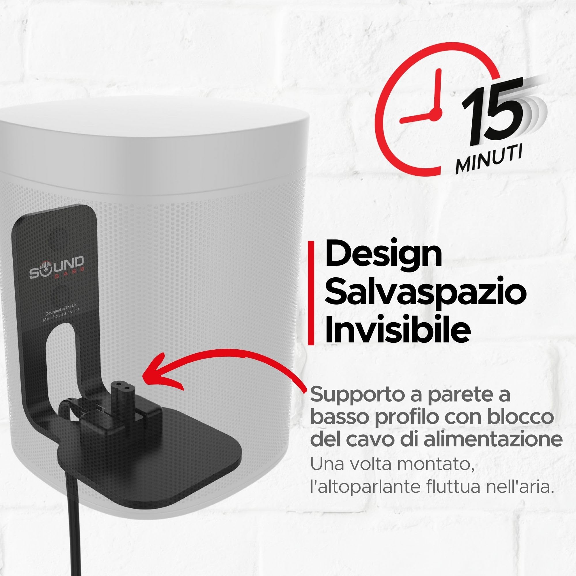 Sound bass ONE, ONE Gen 2, ONE SL & Play:1 Staffa per montaggio a parete, nero, compatibile con Sonos ONE, ONE Gen 2, ONE SL & PLAY1 Altoparlante, Progettato nel Regno Unito