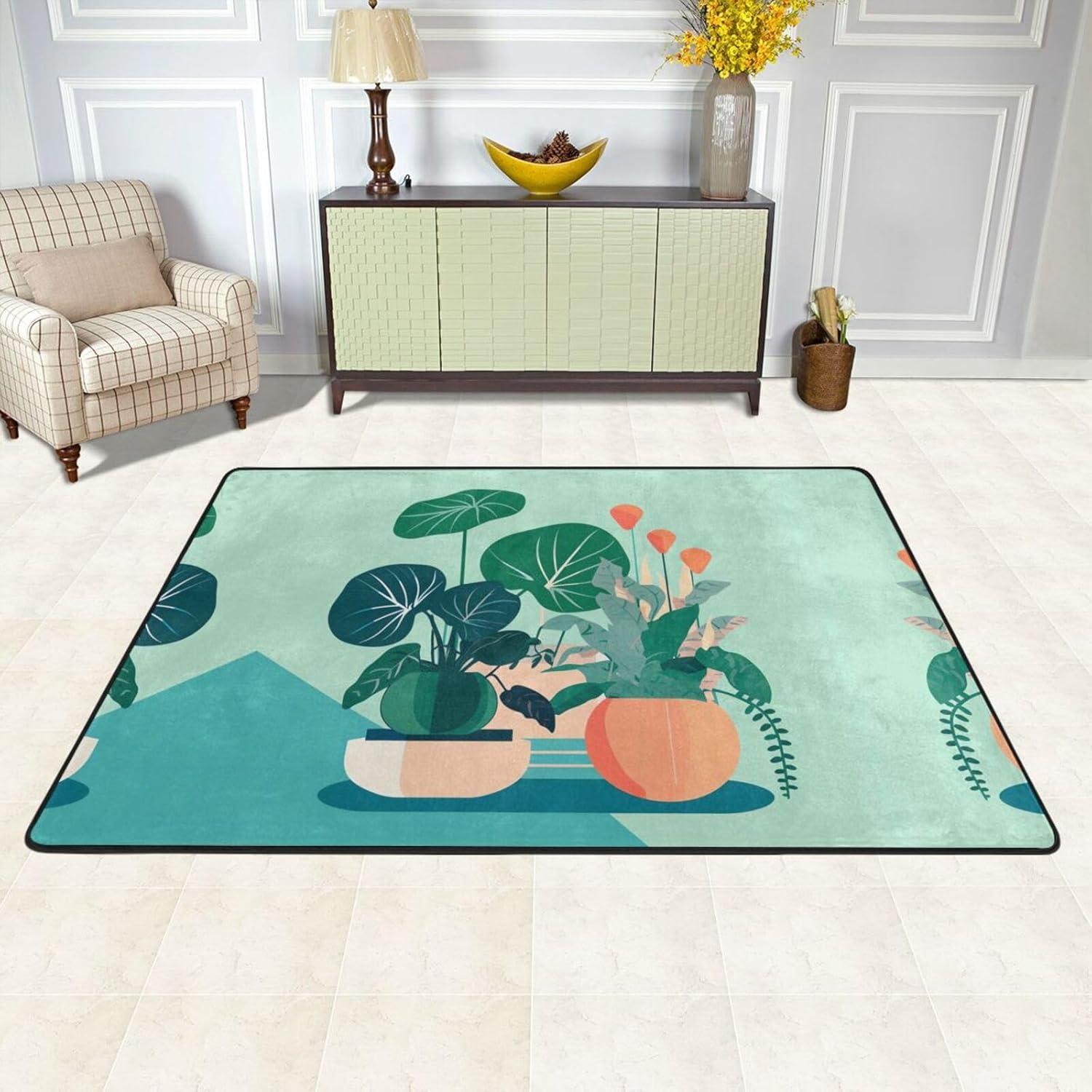 Indoor Cartoon Potted Green Plants Printed Anti-Slip Floor mat Carpet Rug 36"x24" for Living Room Office Coffee Table Bed Balcony