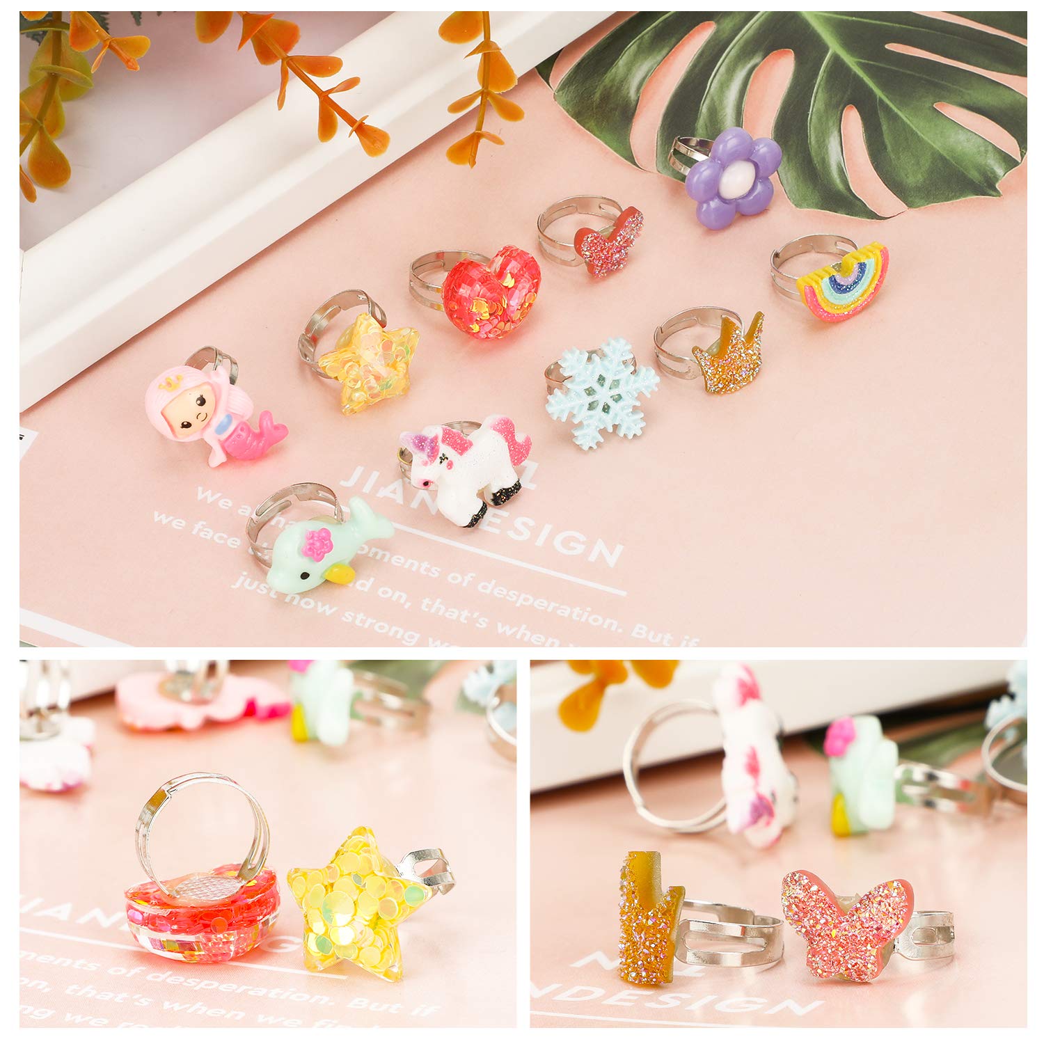 Bagues Boucles d'oreilles clip Bracelet 30 pièces Licorne sirène papillon Princess bijoux set fête Accessoire