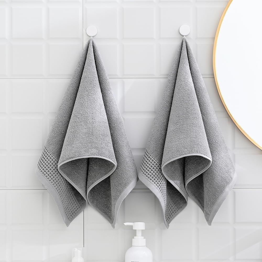 sense gnosis Grey Waffle & Terry Hand Towels for Bathroom Quick Drying Lint Free Thin, Classic Style Soft & Absorbent Bathroom Decorative Hand Towels 13X29 inch - Image 2
