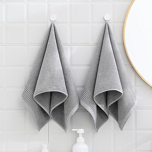 Miniatura 2 de sense gnosis Toallas de mano grises de gofre y rizo para baño, secado rápido, sin pelusas, delgadas, estilo clásico, suaves y absorbentes, toallas