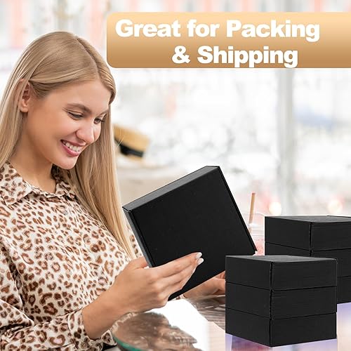 Miniatura 5 de Yihurlm Cajas de envío pequeñas, paquete de 20 cajas de cartón corrugado negro, cajas de correo reciclables para embalaje de regalos de envío de