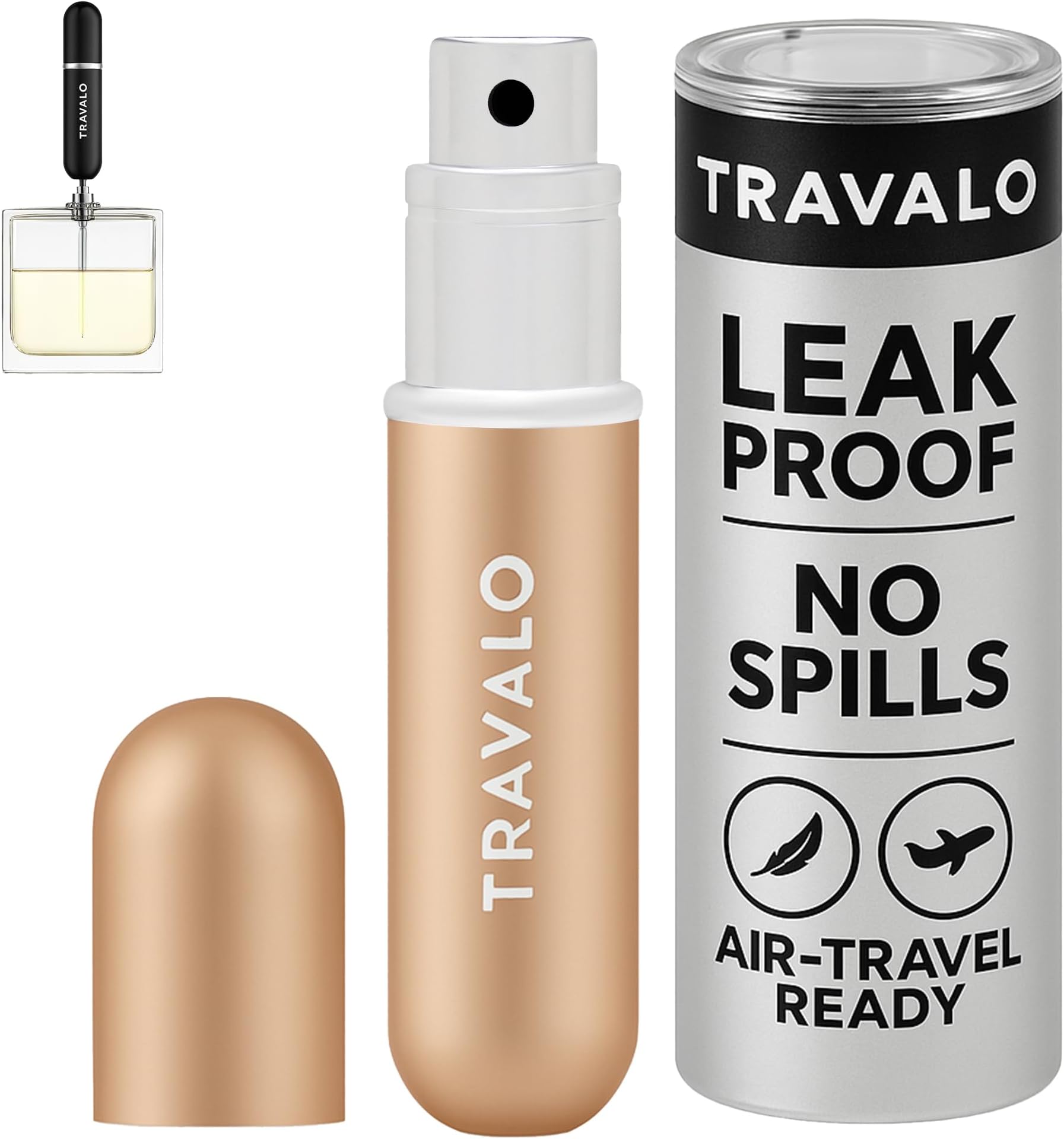 Travalo Classic HD Perfume Atomizer | Genie-S TSA Approved Travel Perfume Bottle Refillable | Reusable Airtight Easy-Fill Mini Pump Sprayer | Lightweight Elegant Design w/Volume Window | Gold 0.17oz