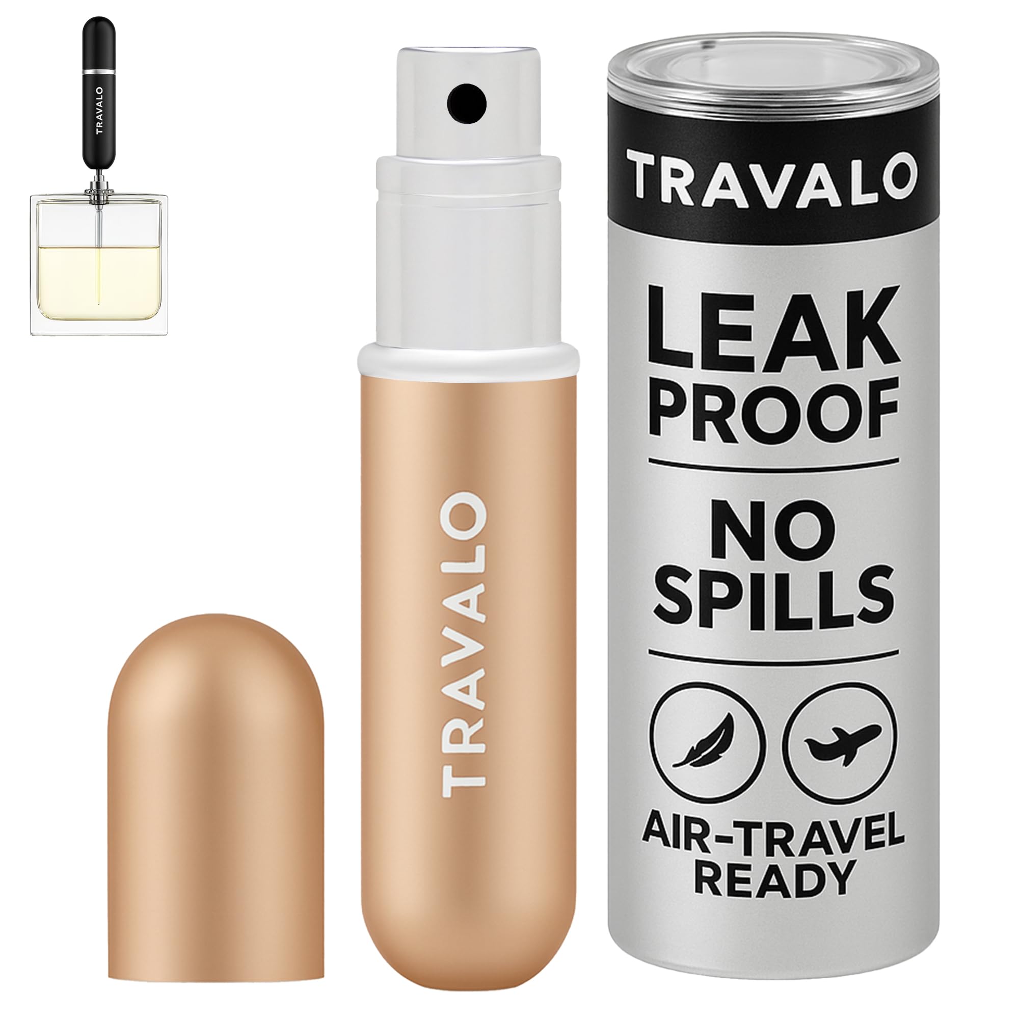 Travalo Classic HD Perfume Atomizer | Genie-S TSA Approved Travel Perfume Bottle Refillable | Reusable Airtight Easy-Fill Mini Pump Sprayer | Lightweight Elegant Design w/Volume Window | Gold 0.17oz