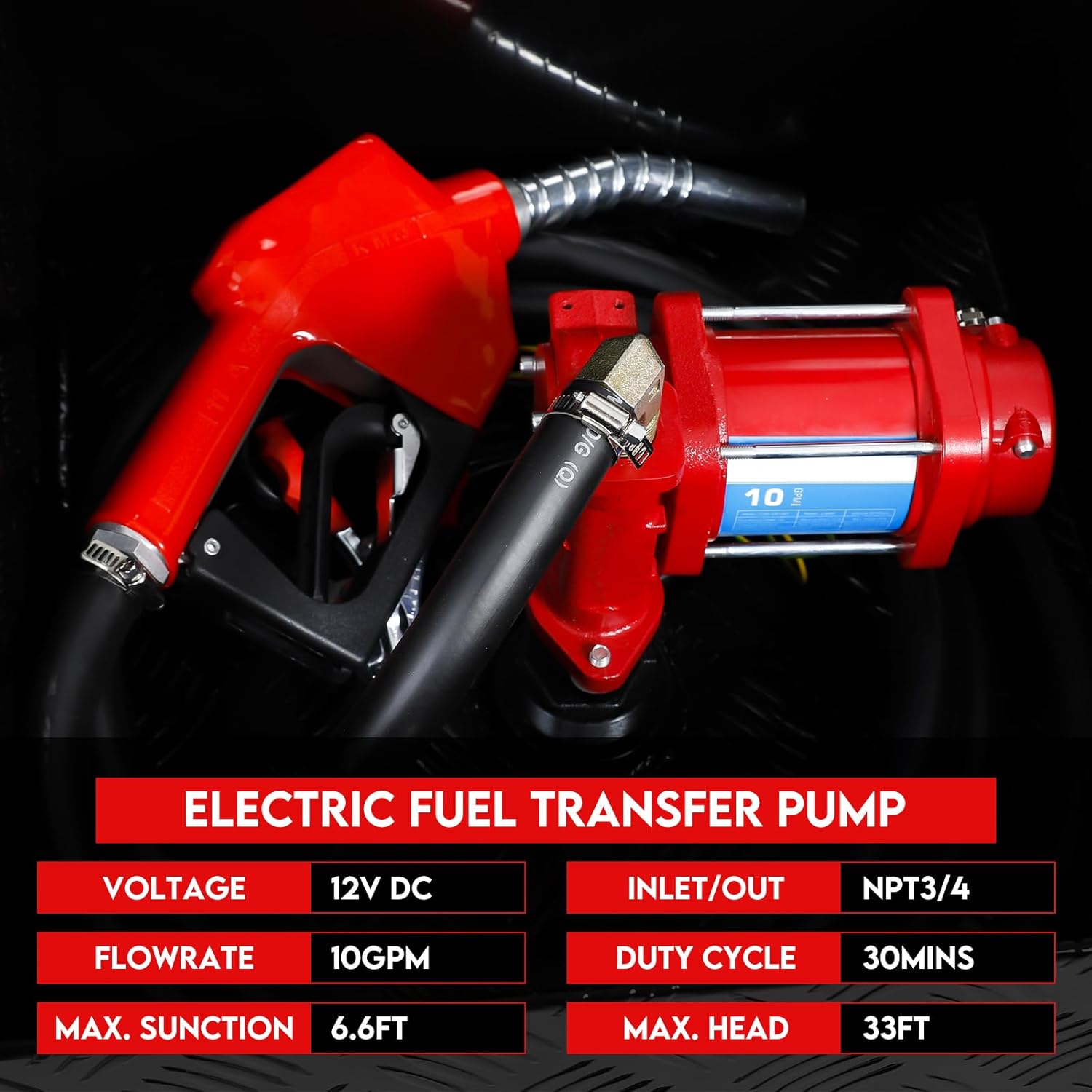 Fuel Transfer/Auxiliary Tank/Toolbox Combo with 10 GPM Pump, Auto Fueling Nozzle, 13FT Hose, 51 Gallon, Black