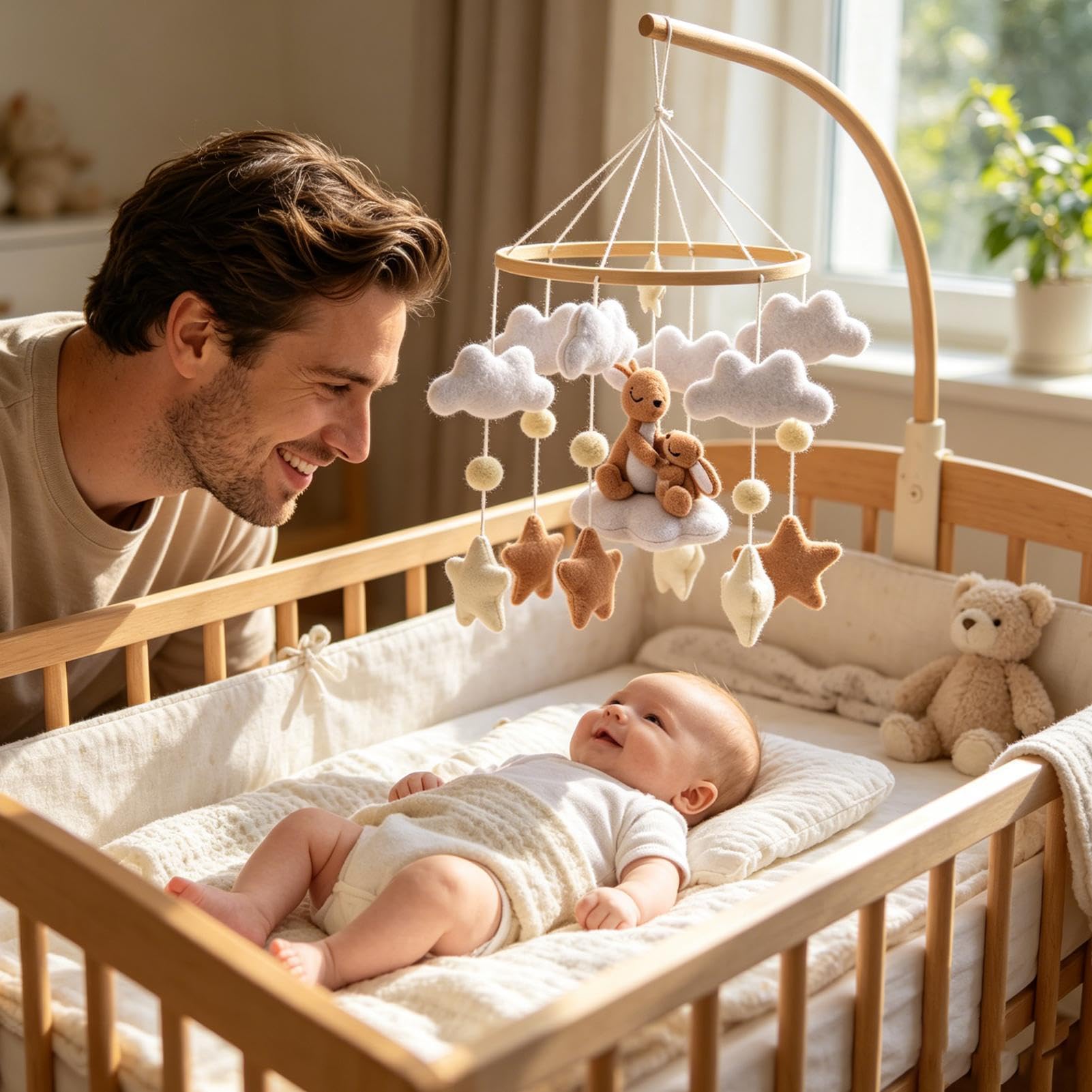 Babymobile - Carino mobile in peluche a forma di coniglio marrone, per rilassare e giocare, culla per casa, camera da letto, cameretta dei bambini